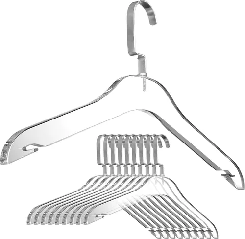 Miniatura 13 de Designstyles - Perchas de acrílico transparente, paquete de 10 organizadores de armario elegantes y resistentes con ganchos de acero cromados, Negro