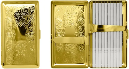Juego de 2 cajas de cigarrillos de los años 120 chapadas en metal y caja de almacenamiento (pergamino victoriano dorado)