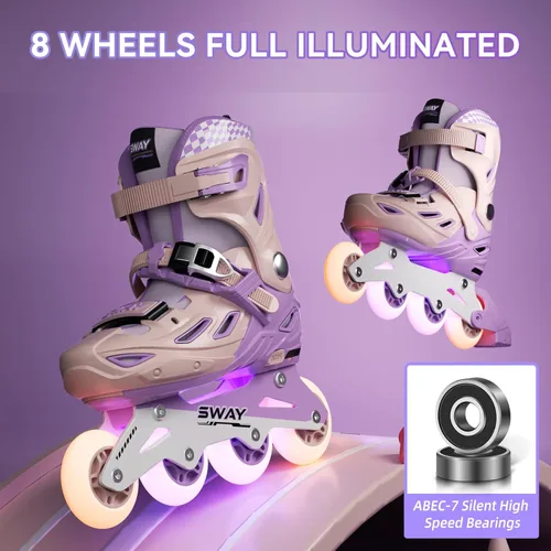 Miniatura 6 de SWAY Patines en línea ajustables en 4 tallas para niñas y niños, todas las ruedas se iluminan, patines en línea para exteriores para niños y jóvenes