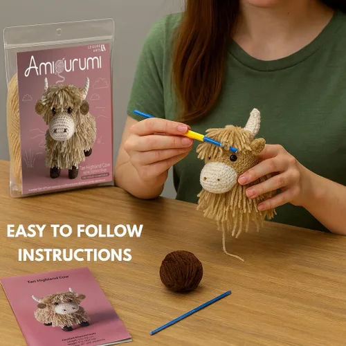 Miniatura 5 de LEISURE ARTS Kit de ganchillo Amigurumi Highland Cow, Bronceado, Principiante para Adultos, Kit de Animales, Crotchet