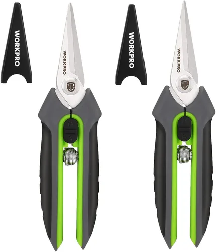 WORKPRO Paquete de 2 tijeras de podar de jardín con funda, podadoras de mano pequeñas de 6.5 pulgadas, cortadoras de tijeras, cuchillas rectas con