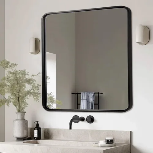 Miniatura 17 de ANDY STAR Espejo de baño negro de 24 x 30 pulgadas, espejos de tocador de baño negros para pared, espejo rectangular redondeado para fregadero