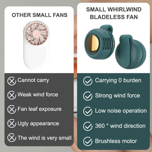 Miniatura 7 de Drkicsy 3 ventiladores pequeños de cuello con clip de torbellino, ventilador de enfriamiento portátil de 3 velocidades recargables, ventiladores
