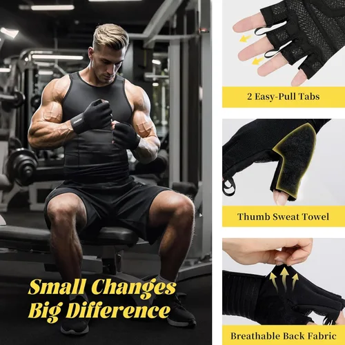 Miniatura 6 de HOZMOZ Guantes de levantamiento de pesas con soporte de muñeca, guantes de entrenamiento de gimnasio para hombres y mujeres, palma completa de 0.236
