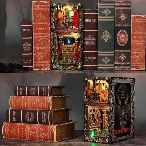 Miniatura 9 de Kit de Rincón de Libro Espeluznante DIY, Casa de Muñecas en Miniatura Rompecabezas 3D de Halloween, Rompecabezas de Madera 3D de Terror Aterrador