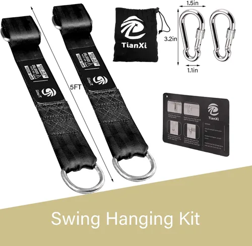 Miniatura 2 de Juego de accesorios de suspensión para árbol de 152.5 cm (4.9 pies), soporta 998 kg (2200 libras) con mosquetones de acero inoxidable, de fácil Negro