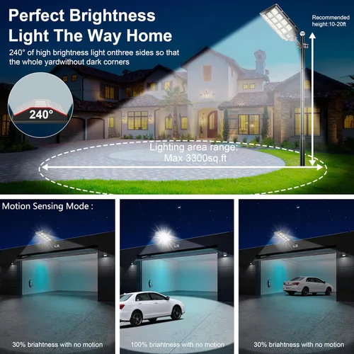 Miniatura 7 de Paquete de 3 Luces Solares para Estacionamiento - Luz Solar de Calle de 8000W 360000LM del Anochecer al Amanecer Luces de Calle con Energía Solar