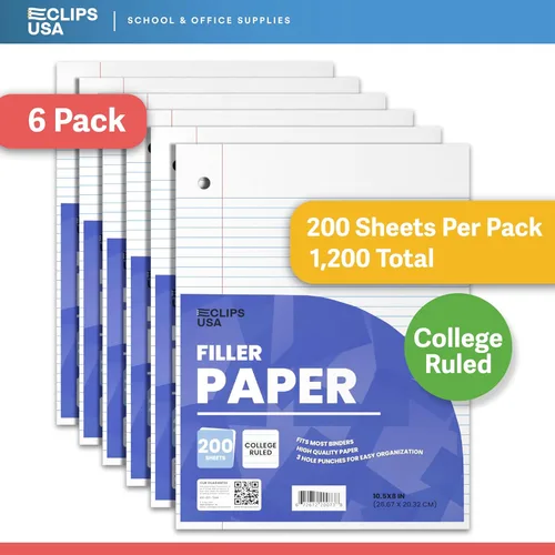 Miniatura 3 de Cuaderno de hojas sueltas con rayas universitarias, papel rayado universitario de 10.5 x 8 pulgadas, 600 hojas, 200 hojas por paquete, 2.12 oz/m²