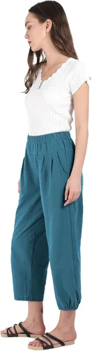 Miniatura 4 de utcoco Pantalones cortos harén para mujer, cintura elástica, casual, ajuste holgado, algodón y lino, capris con bolsillos