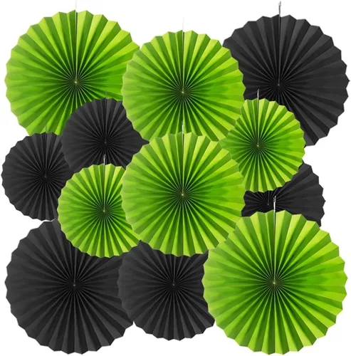 Miniatura 31 de MOWO Abanicos de papel negro para colgar decoración (negro, 6 piezas)
