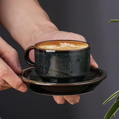 Miniatura 2 de JIEMEI HOME - Tazas apilables de porcelana para espresso con platillos y soporte de metal, tazas Demitasse de 4 onzas para bebidas de café