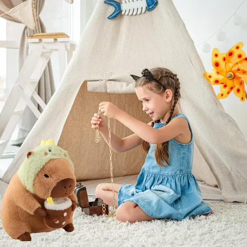 Miniatura 2 de Dinosaur Capibara de Peluche Bebiendo Té con Leche 11 Pulgadas Lindo Dino Capibara Animal de Peluche Ultra Suave Juguetes Kawaii Regalos para Niños