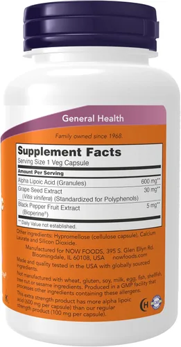 Miniatura 2 de ácido alfa lipoico NOW Foods de 0.02 oz, ANO-503, 120, 1, 1