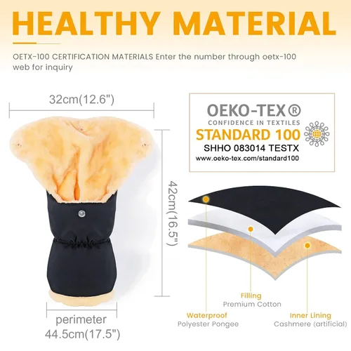 Miniatura 3 de Orzbow Guantes de Cochecito de Piel de Oveja Sintética, Manoplas Universales de Invierno Anti-Congelamiento para Cochecito, Manguito de Mano