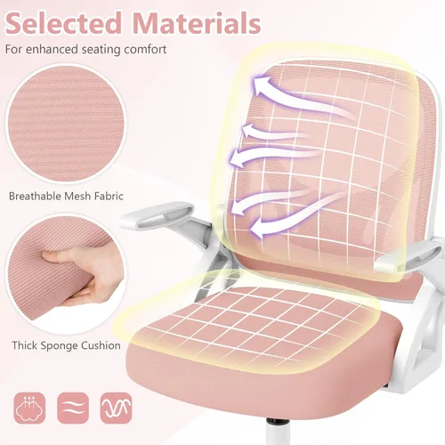Miniatura 4 de Giantex Silla de oficina de malla, silla de escritorio ergonómica con brazos abatibles y soporte lumbar, escritorio giratorio de altura ajustable