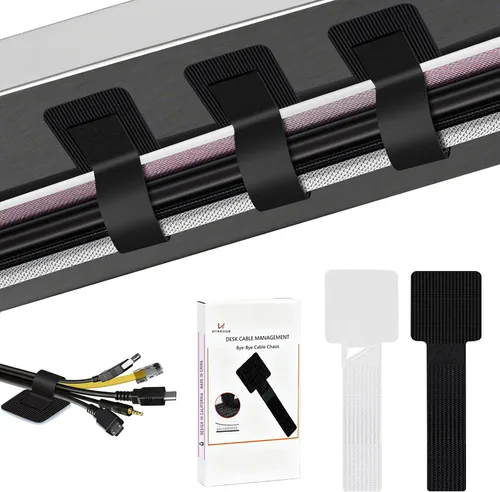 Miniatura 9 de Gestión de cables de escritorio, organizadores de cables para cordones - Actualización 48 PCS bridas de cable autoadhesivas negras con respaldo