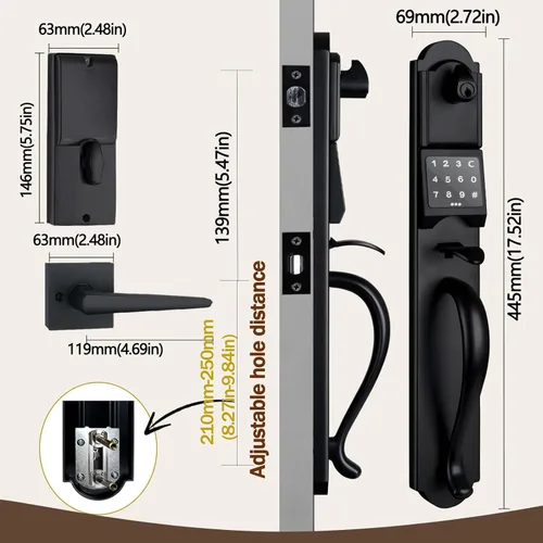 Miniatura 4 de Juego de manijas inteligentes para puerta delantera, cerradura de puerta de entrada sin llave con pantalla táctil, acabado negro mate, mano izquierda
