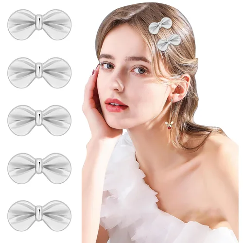 Miniatura 5 de Pequeños lazos de metal para el pelo para mujeres y niñas, 5 piezas de pinzas para el pelo con lazo dorado, mini cinta con lazo, pinzas para el pelo