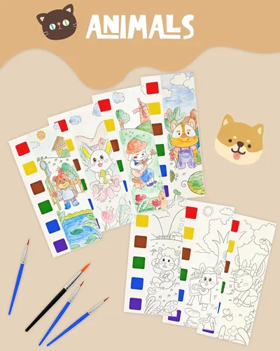 Miniatura 8 de Vileafy 20 marcadores de acuarela de animales para niños, kit de manualidades de acuarela sin desorden con 20 pinceles, recuerdos de fiesta