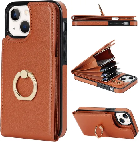Miniatura 13 de Folosu Funda compatible con iPhone 13 Mini con soporte para tarjetas, rotación de 360°, soporte de anillo de dedo con función atril, protección Azul
