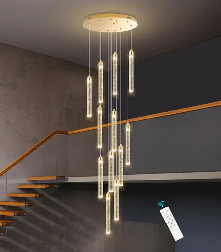 Miniatura 6 de Candelabro LED regulable de 12 luces para entrada, montaje empotrado, lámpara colgante de techo, candelabros de cristal para sala de estar, Dorado