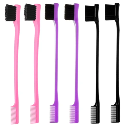 Miniatura 2 de Paquete de 6 cepillos profesionales para control de bordes del cabello de doble cara, juego de cepillo y peine para control de bordes, diseño