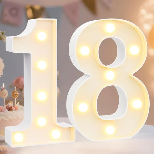 Miniatura 79 de Pooqla Letras y Números Decorativos con Luces LED, Letras y Números de Neón de Plástico Blanco para Decoración de Fiestas, Bodas, Funciona