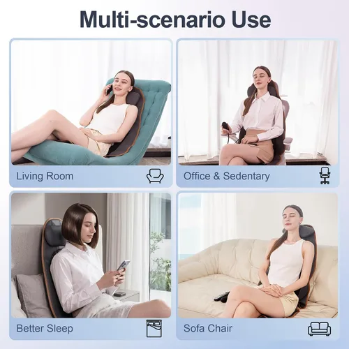 Miniatura 5 de SLOTHMORE Cojín de asiento de masaje, masajeador de espalda de vibración con calor, almohadilla para silla de masaje con almohada ajustable