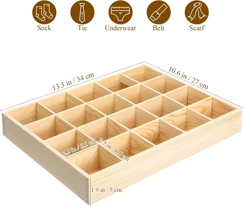 Miniatura 2 de Artibetter 1 caja de almacenamiento de madera con 20 compartimentos, estable, práctica, para ropa interior, organizador de calcetines, contenedor
