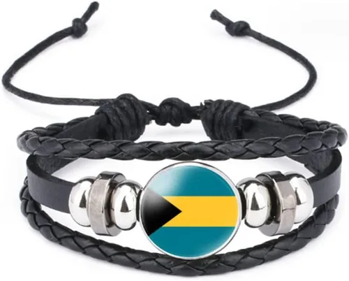 Miniatura 13 de vmcoatdu Mundial Muchas Banderas Nacionales Brazalete Retro de Aleación de Cuero para Pulsera de Cuerda Trenzada de Bandera Nacional