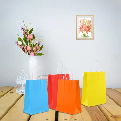 Miniatura 8 de XPCARE 200 piezas de bolsas de regalo de papel, 16 cm x 8 cm x 22 cm bolsas de papel kraft para fiestas a granel, bolsas de regalo arcoíris pequeñas