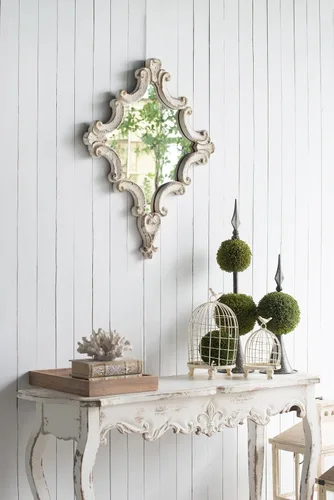 Miniatura 4 de Mesa de consola francesa de 46 pulgadas, mesa de entrada, mesa de sofá, mesa de acento larga estilo rústico, color blanco retro
