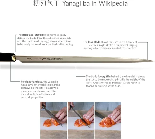Miniatura 4 de JapanBargain, Cuchillo japonés Yanagiba Sashimi, cuchillo de chef de sushi, acero inoxidable de alto carbono, hoja de 9-1/2 pulgadas, fabricado