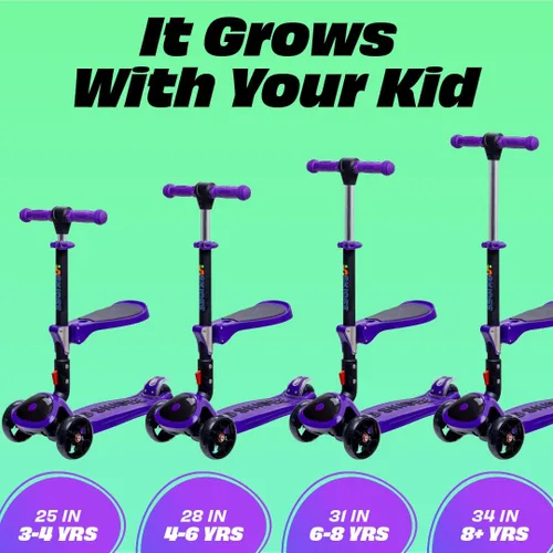 Miniatura 5 de SKIDEE Kick Scooter for Kids Ages 3-5 Foldable 3 Wheel Scooter with Lean-to-Steer, Adjustable Height, Removable Seat & LED Light Wheels Toddler
