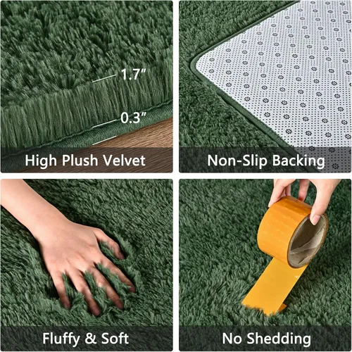 Miniatura 6 de Alfombras grandes de color verde oscuro para sala de estar, alfombra grande de 5 x 7 pies para dormitorio, alfombra de felpa gruesa para niños y A