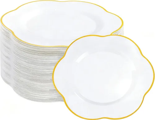 Miniatura 20 de Liacere 100 piezas de platos cuadrados de plástico blanco - 50 piezas de platos de cena resistentes de 9.5 pulgadas y 50 piezas de platos de postre