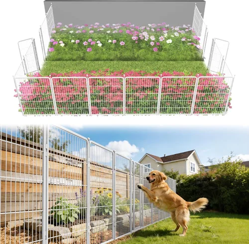 Miniatura 88 de FXW - Valla de jardín metálica y resistente para exteriores, barrera para perros y conejos, fácil instalación, negro, 24 pulgadas de alto x 29.6