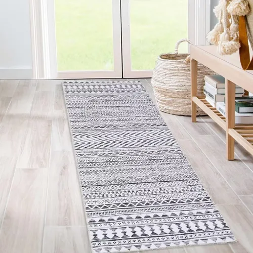 GlowSol Alfombra de pasillo de 2 x 6 pies, moderna geométrica, suave, lavable, antideslizante, para interiores, cocina, sala de estar, dormitorio,