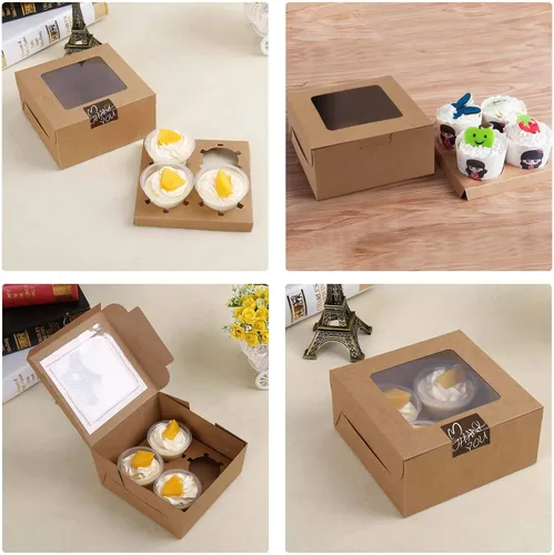 Miniatura 3 de EUSOAR Cajas para magdalenas, 4 unidades, 50 recipientes para magdalenas, cajas para magdalenas con ventana de inserción y exhibición, portador