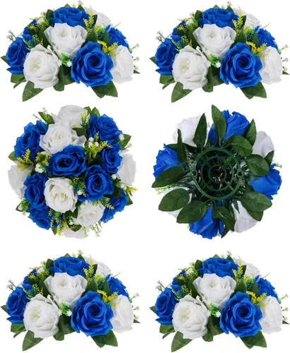 Miniatura 30 de BLOSMON Bolas de flores, centros de mesa de rosas de boda: 2 piezas de flores falsas carmesí decoración de bolas de besos Arreglos florales
