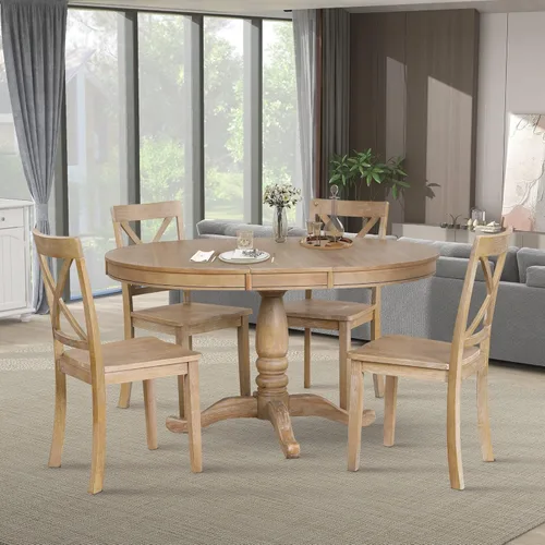 Miniatura 10 de VilroCaz Juego de mesa de comedor moderna para 4, mesa redonda expandible de 42 pulgadas con 4 sillas tapizadas, juego de cocina de 5 piezas