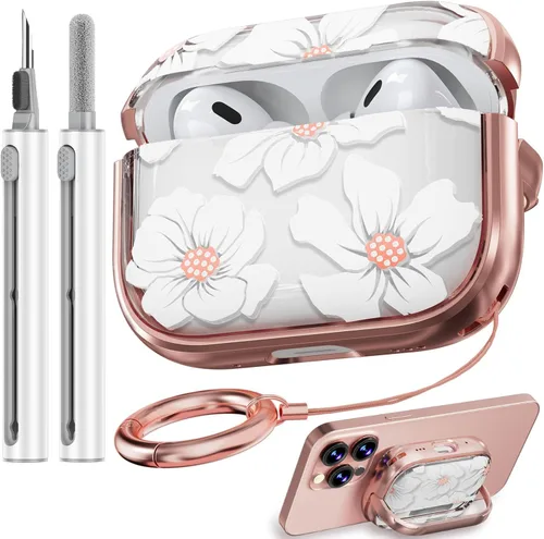 Miniatura 45 de Inesore Funda para AirPods Pro 3 2025 con cerradura, funda transparente floral para mujeres, compatible con Apple Airpods Pro de 3ª