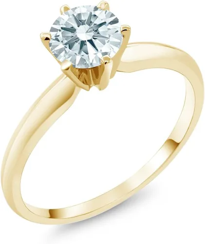 Miniatura 14 de Anillo de compromiso solitario con piedra preciosa redonda de oro amarillo de 14 quilates de 0.236 in para mujer Ajuste clásico de 6 puntas
