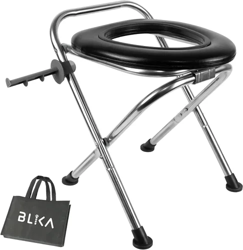 BLIKA Inodoro Portátil para Acampar, Inodoro Plegable de Acero Inoxidable para Campamento y Viaje de 350LBS con Asiento Suave para Adultos, Inodoro