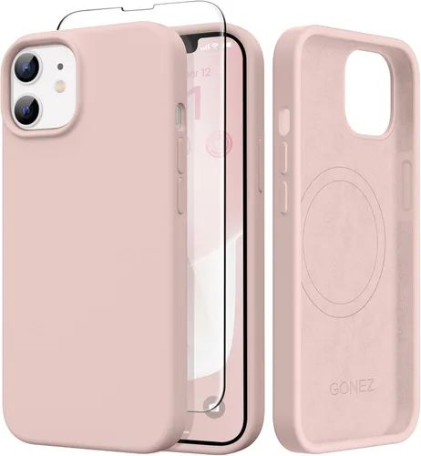 Miniatura 43 de GONEZ Funda de silicona para iPhone 14 Pro Max, compatible con MagSafe, con protector de pantalla + protector de lente de cámara, silicona líquida a