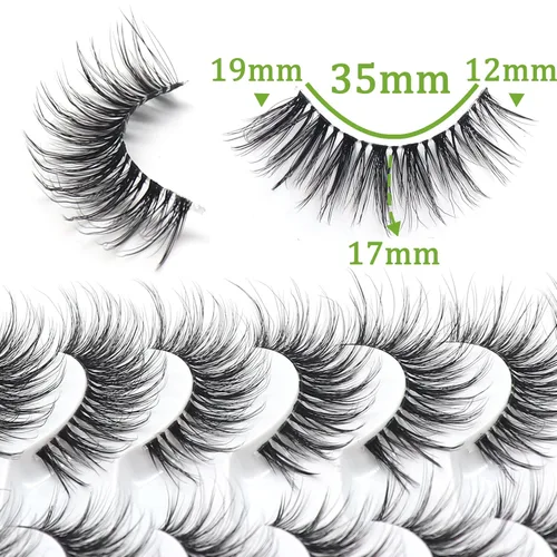 Miniatura 2 de Losha Pestañas finas, aspecto natural, 8 pares de pestañas postizas de banda transparente, hechas a mano, reutilizables, paquete de pestañas