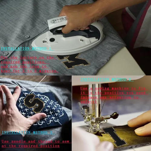 Miniatura 4 de 4 PCS Parches de Letras de Felpilla Negra, Letras Bordadas por Transferencia de Calor, Parches con Purpurina, Parches de Letras Universitarias