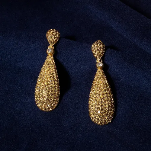 Miniatura 6 de Moonstruck Joyería de disfraces Pendientes colgantes dorados con diamantes de champán para mujer