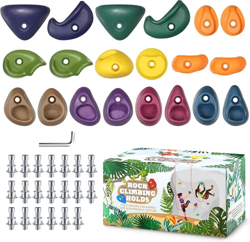 Miniatura 11 de TOPNEW Juego de 20 soportes de escalada para niños, juego de columpios, para adultos, con accesorios de montaje para pared de escalada en interiores