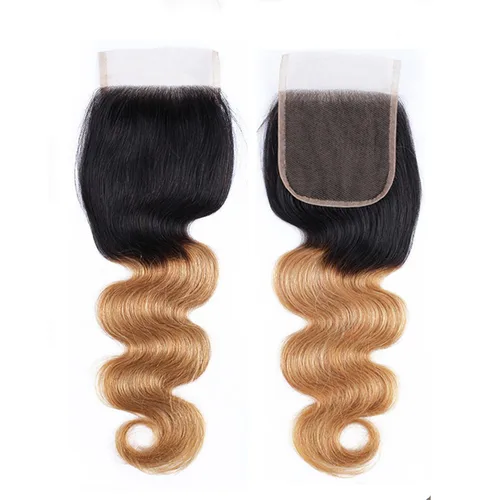 Miniatura 2 de 4x4 Ombre Encaje Cierre #1b27 Color Cierre Cuerpo Onda Parte Libre Cabello humano brasileño sin procesar mojado y ondulado 10 pulgadas